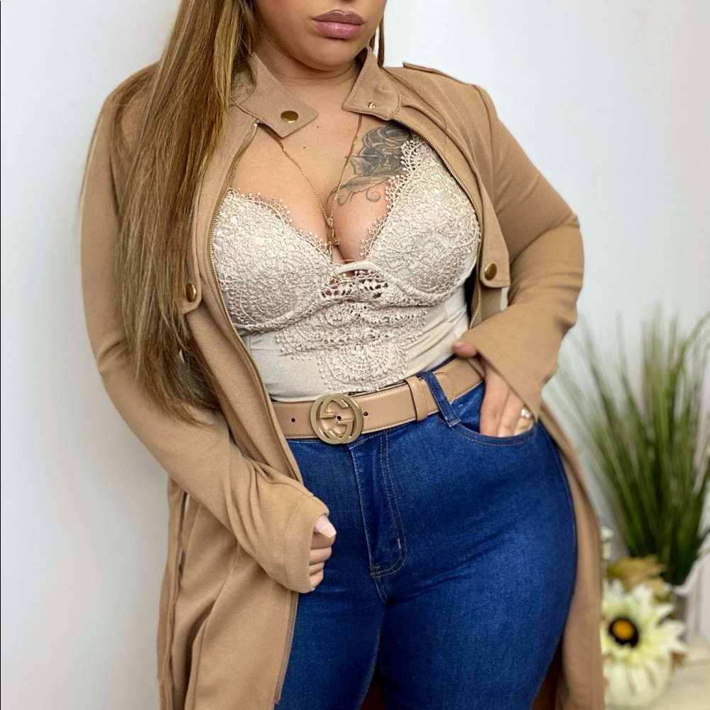 ‼️ Tan Zip Up Waist Tie Trench Coat Jacket